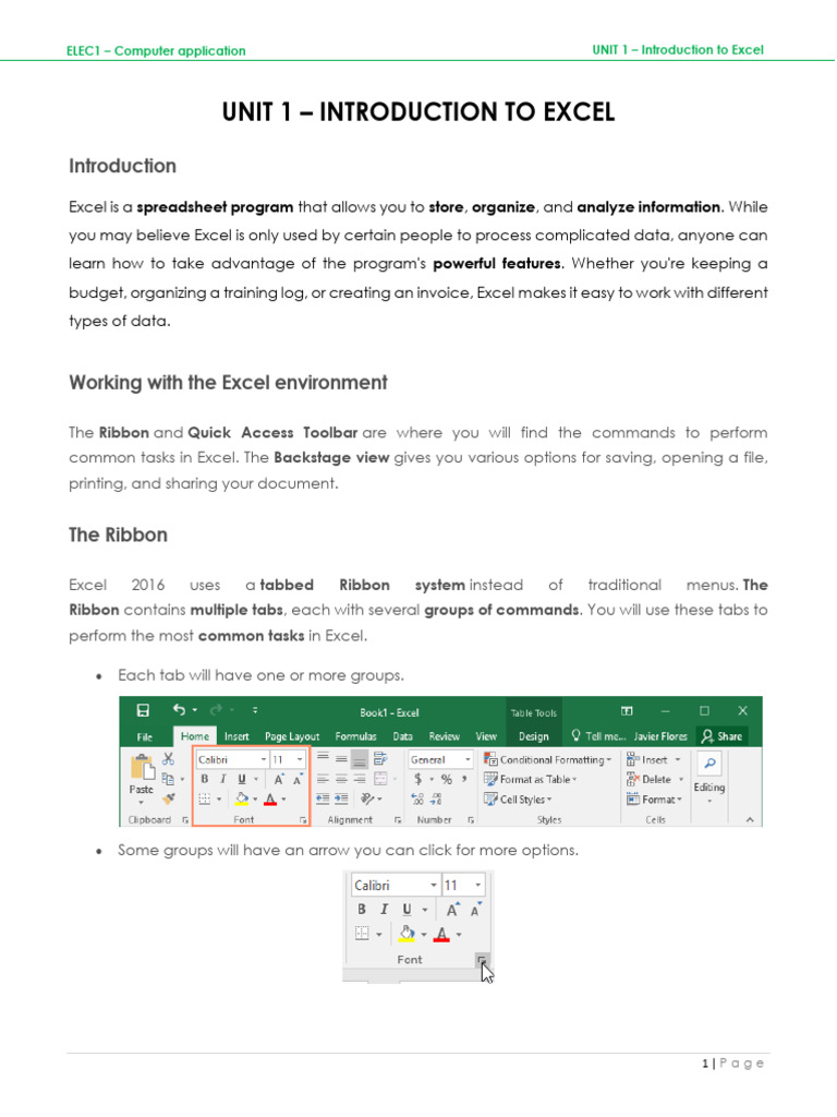 Elec 1 Module 1 Introduction To Excel | PDF | Microsoft Excel | Spreadsheet