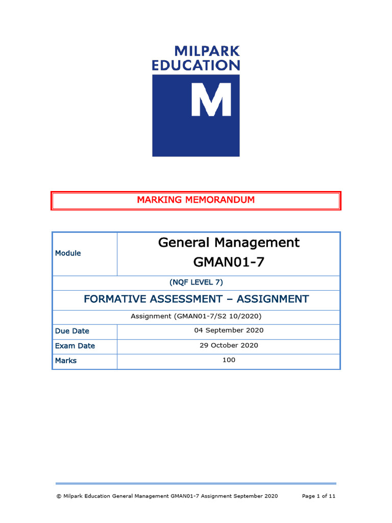 General Management GMAN01 7 Marking Guidelines PDF | PDF | Governance ...
