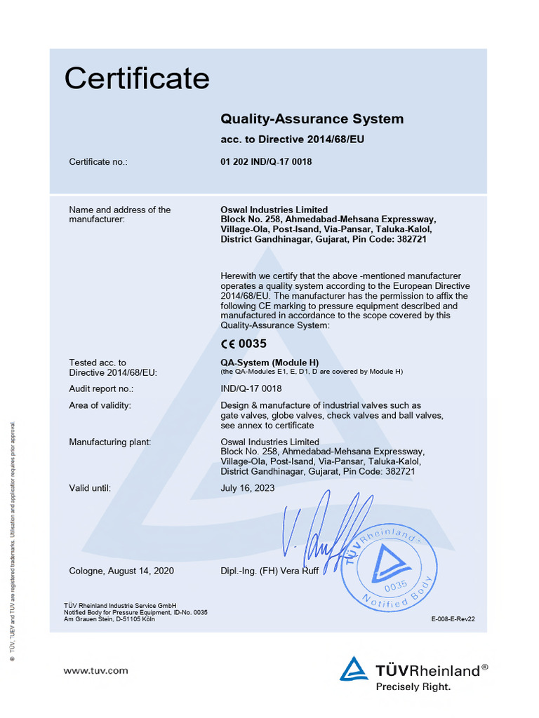 PED Certification for Industrial Valves | PDF | Mechanical Engineering ...