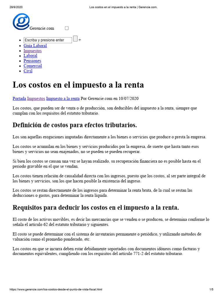 10 Los Costos en El Impuesto A La Renta | PDF | Impuestos | Impuesto ...