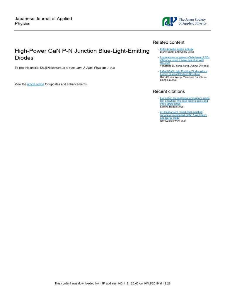 High-Power GaN Blue LEDs Research | PDF | Light Emitting Diode | Materials