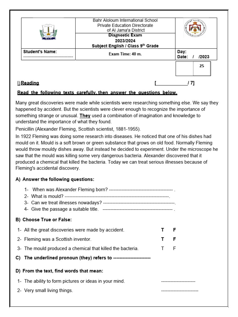 9th Diagnostic Exam | PDF | Linguistics | Human Communication