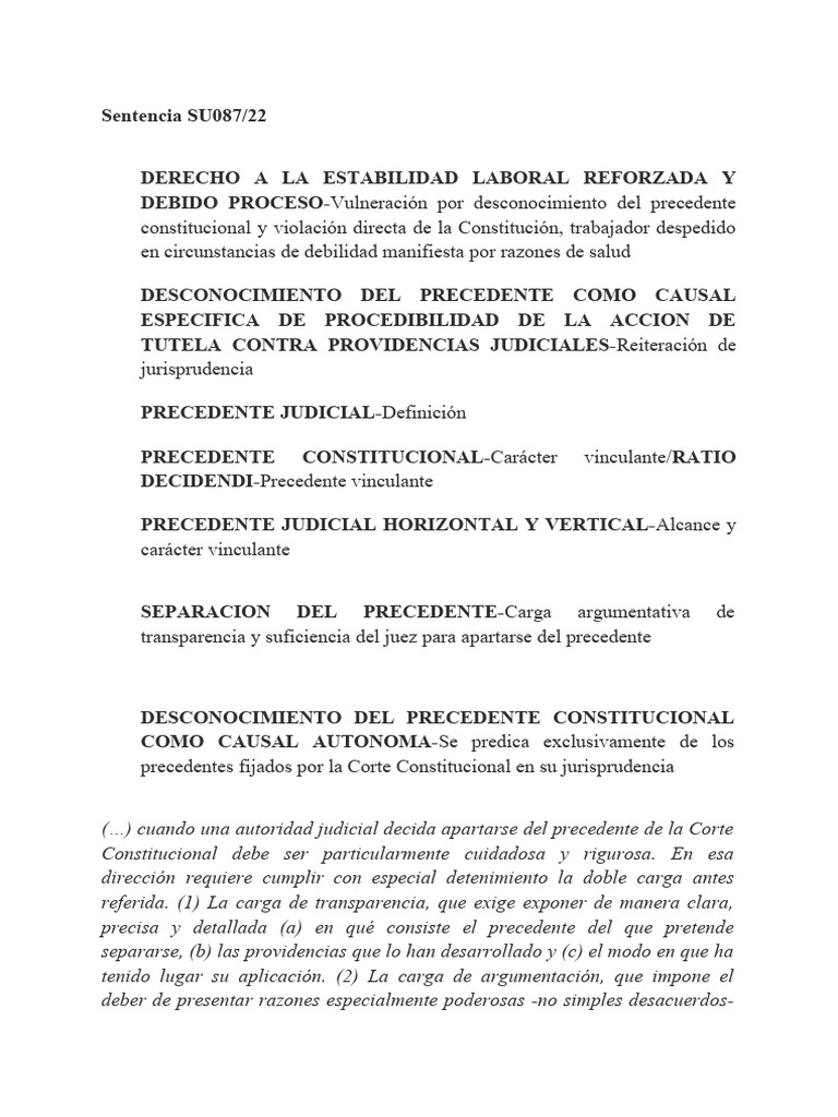 Sentencia SU087 - 22 | PDF | Caso de ley | Precedente