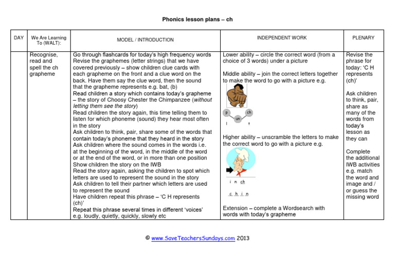 CH Phonics Lesson Plan (Using Story For Introduction) | PDF | Phonics ...