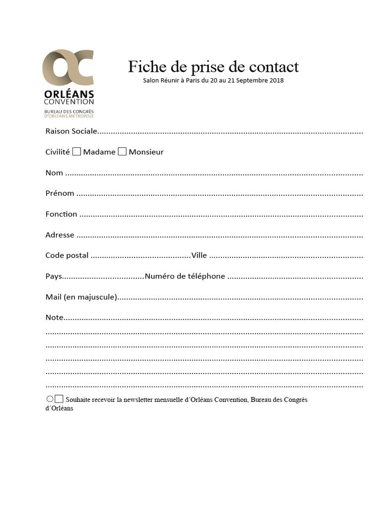 Fiche de Prise de Contact Salon Réunir | PDF
