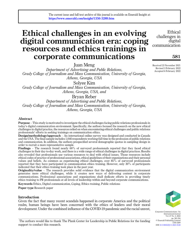 Ethical Challenges in Digital PR | PDF | Survey Methodology | Leadership
