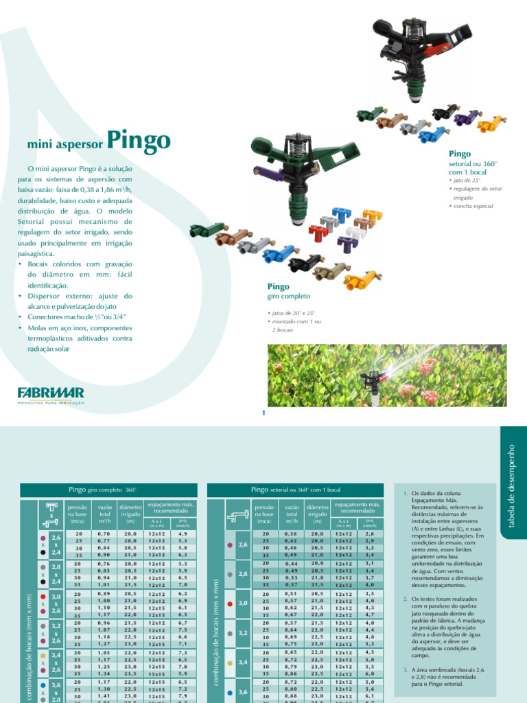 Catálogo de Aspersores Pingo e Fabrimar | PDF | Irrigação | Água