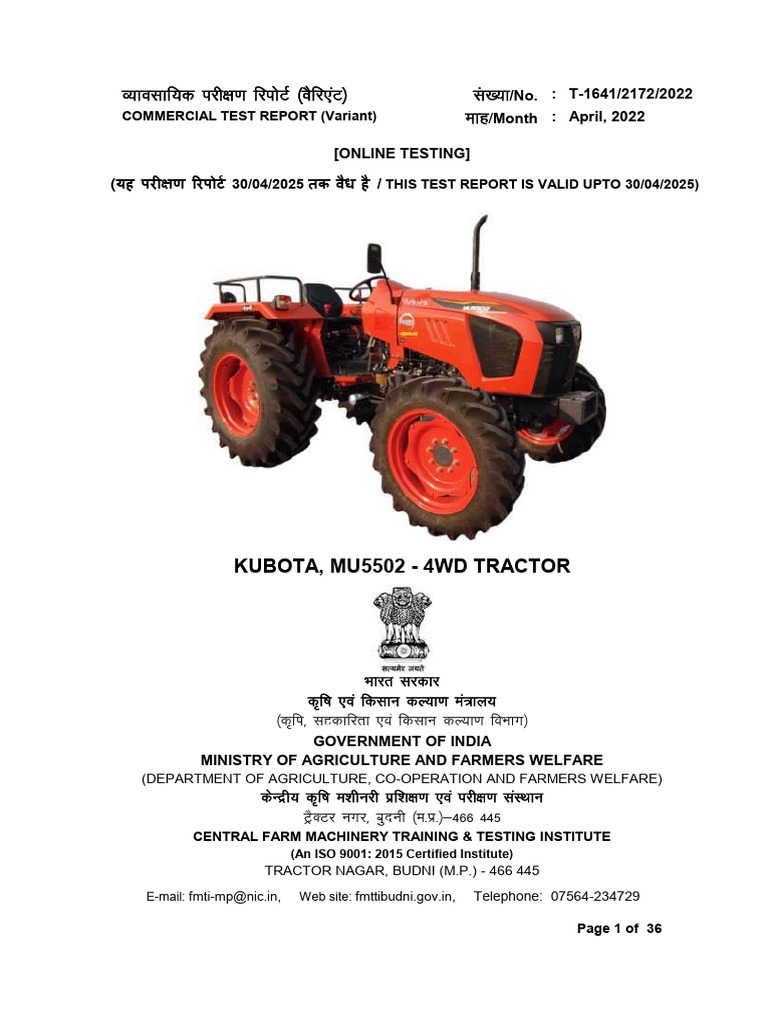 Kubota MU5502 4WD FTR | PDF | Tractor | Horsepower