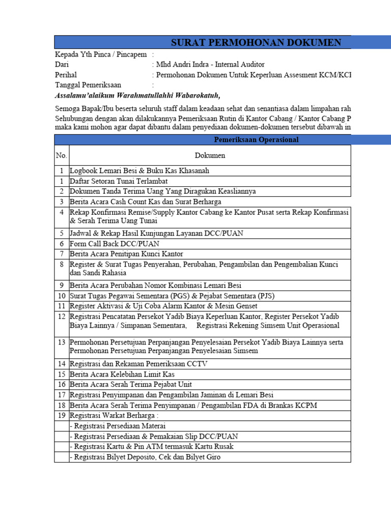 Contoh Surat Permohonan Dokumen Pdf
