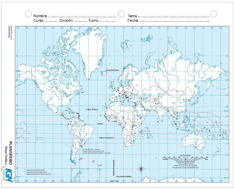 Mapa Planisferio Division Politica Mercator Nº3 - 2023 | PDF