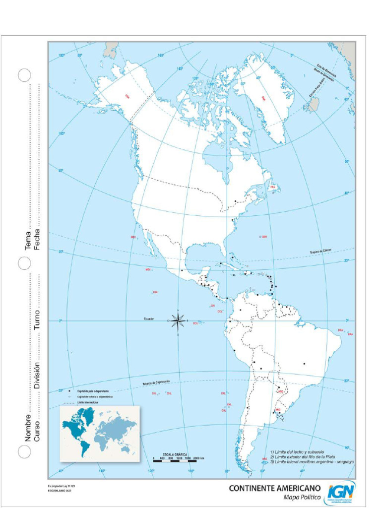 Mapa Continente Americano División Política Nº3 - 2023 | PDF