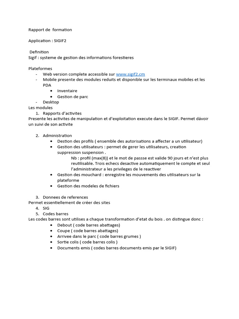 Rapport de formation SIGIF2 | PDF | Informatique