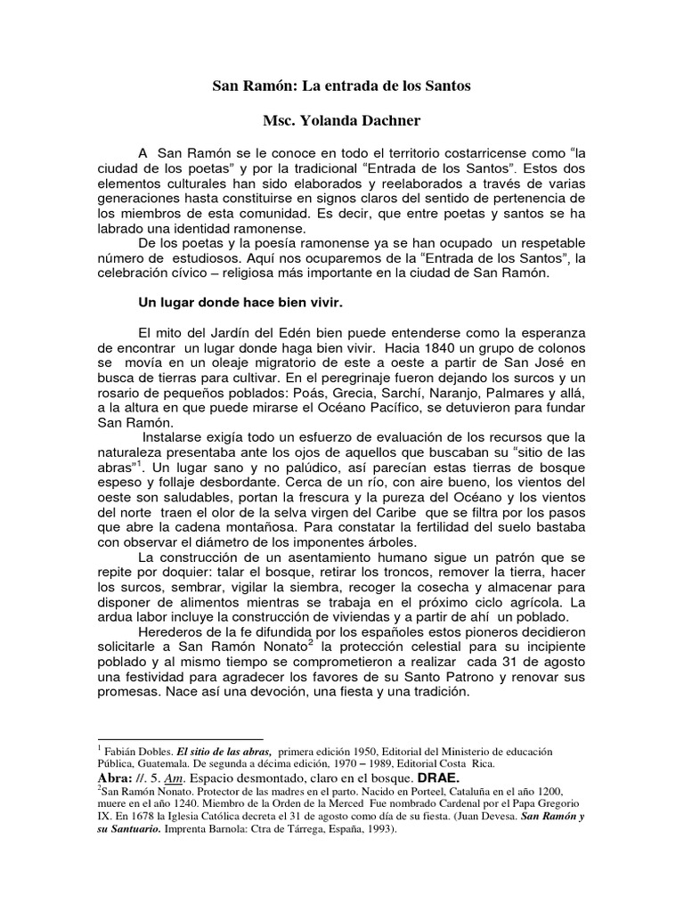 La Entrada de los Santos en San Ramón | PDF | Imperio español | Costa Rica