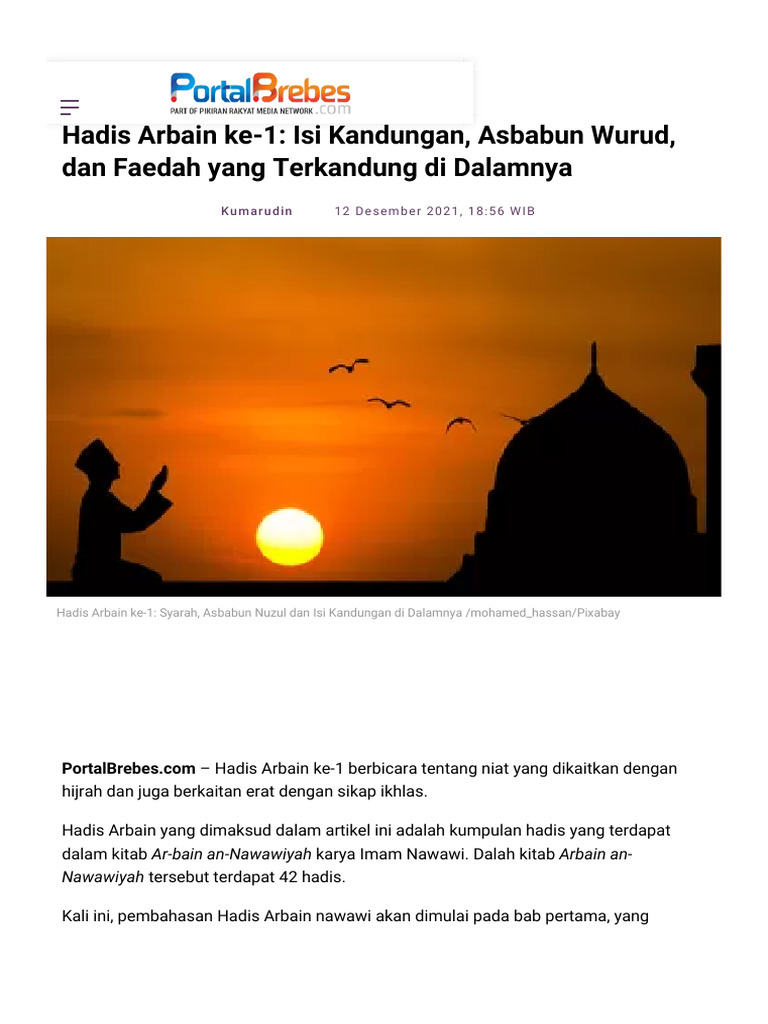 Hadis Arbain Ke 1 Isi Kandungan Asbabun Wurud Dan Faedah Yang