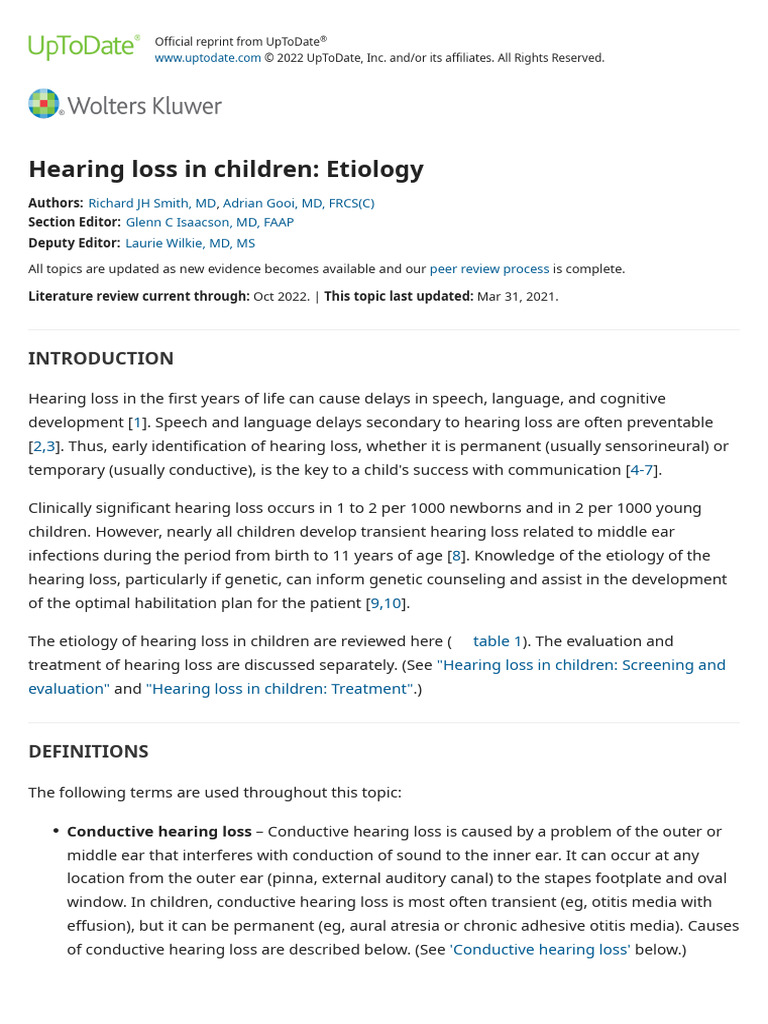 Hearing Loss in Children - Etiology - UpToDate | PDF | Ear | Hearing