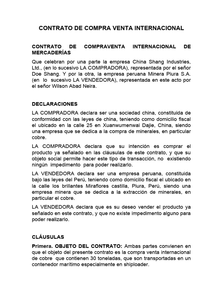 Contrato De Compra Venta Internacional Ejemplos De Adjetivos