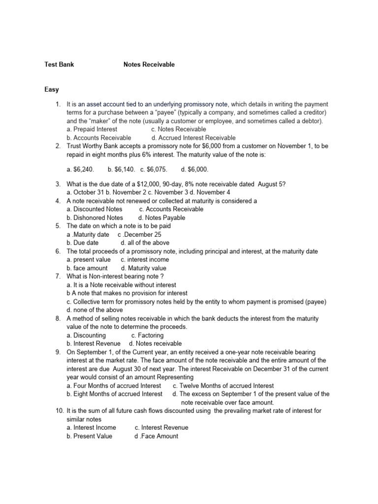 Notes Receivable Test Bank | PDF | Promissory Note | Present Value
