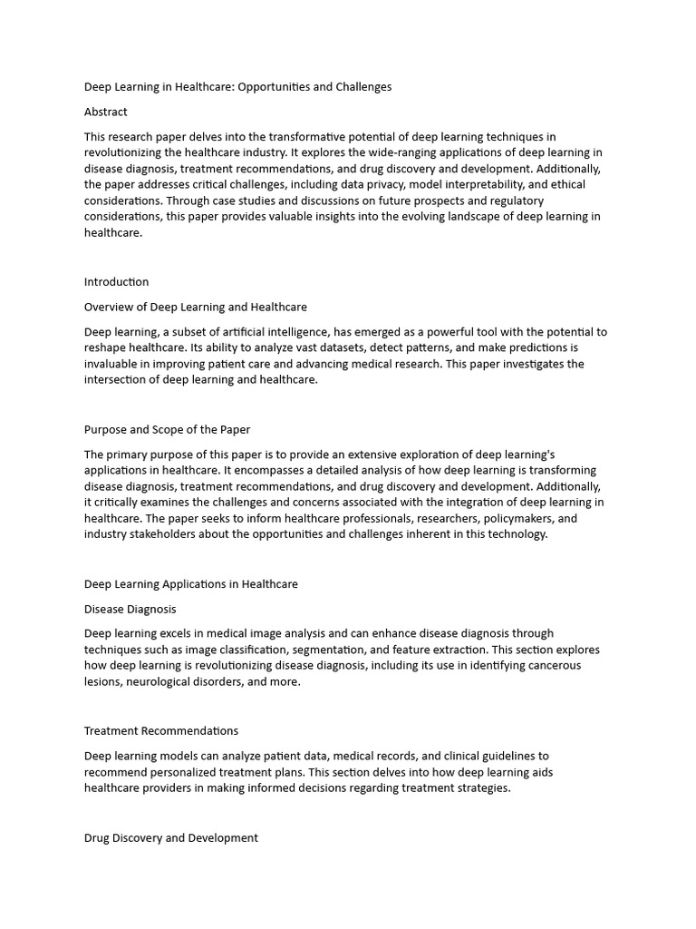 Deep Learning in Healthcare: Opportunities and Challenges | PDF | Deep ...