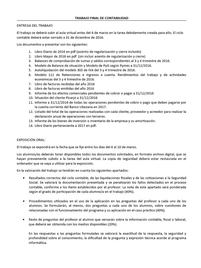 Trabajo Final de Contabilidad 2016 | PDF | Contabilidad | Business