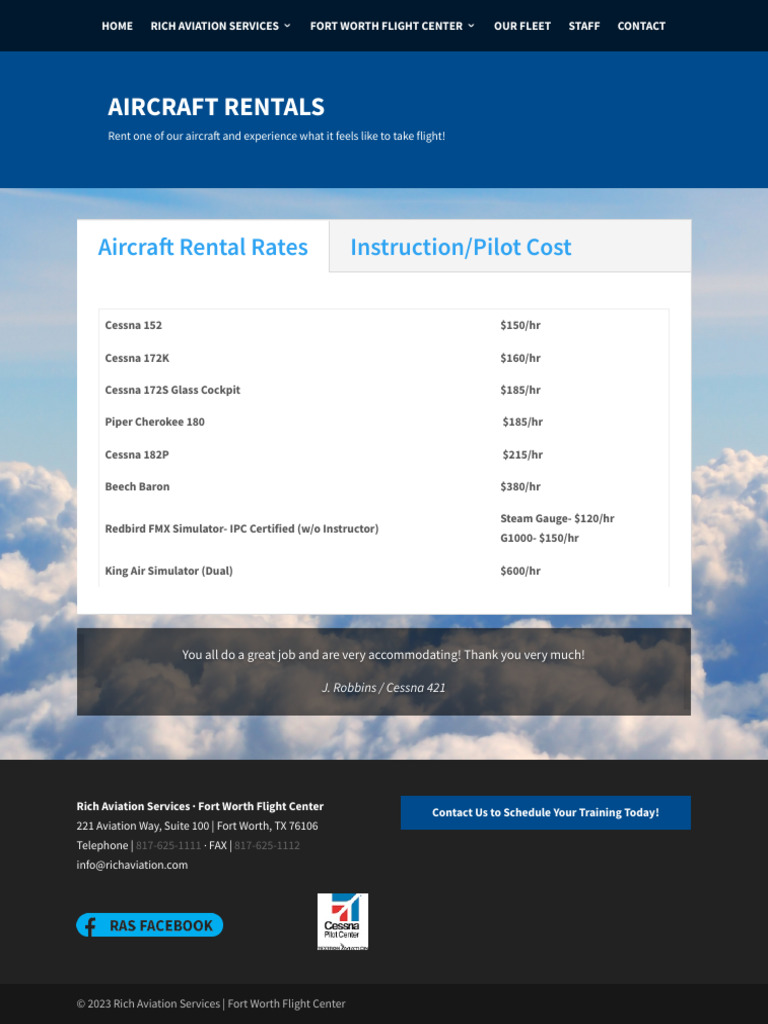 Aircraft Rentals Rich Aviation Services - Fort Worth Flight Center | PDF