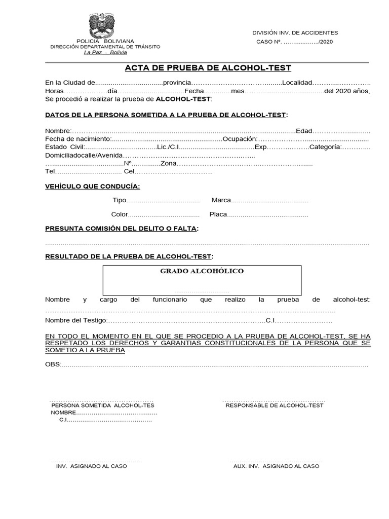 Acta Alcohol-Test | PDF | Crímenes | Crimen y violencia