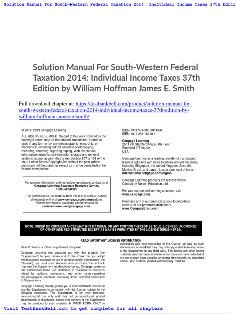 Solution Manual For South Western Federal Taxation 2014 Individual