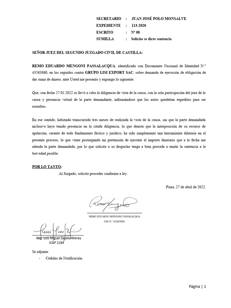 Solicito Dictar Sentencia | PDF