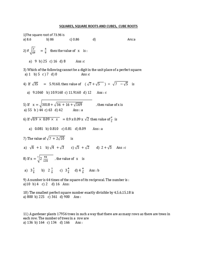 Math Quiz: Squares & Cubes | PDF | Numbers | Number Theory