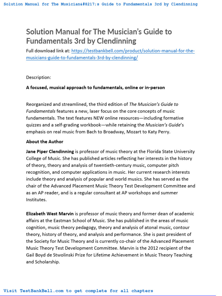 Solution Manual For The Musicians Guide To Fundamentals 3rd by