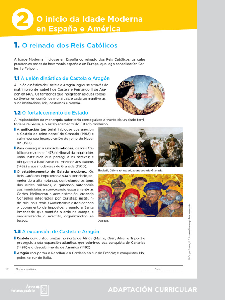 Inicio Idade Moderna en España (Anaya) | PDF