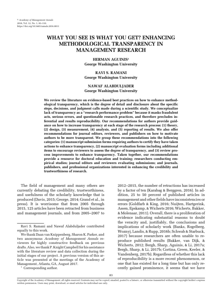 Aom A Transparency PDF Methodology Statistical Inference