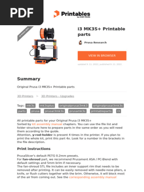 Original Prusa i3 Mk3s Printable Parts