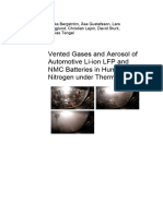 Vented Gases and Aerosol of Automotive Li Ion LFP and NMC Batteries in Humidified Nitrogen Under Thermal Load