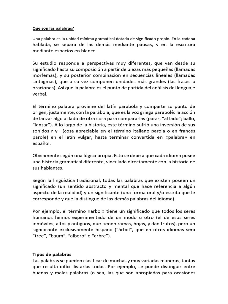 Qué Son Las Palabras | PDF | Palabra | Verbo