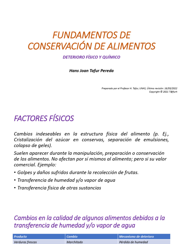 Deterioro Físico y Químico de Alimentos | PDF | Alimentos | Comida y bebida