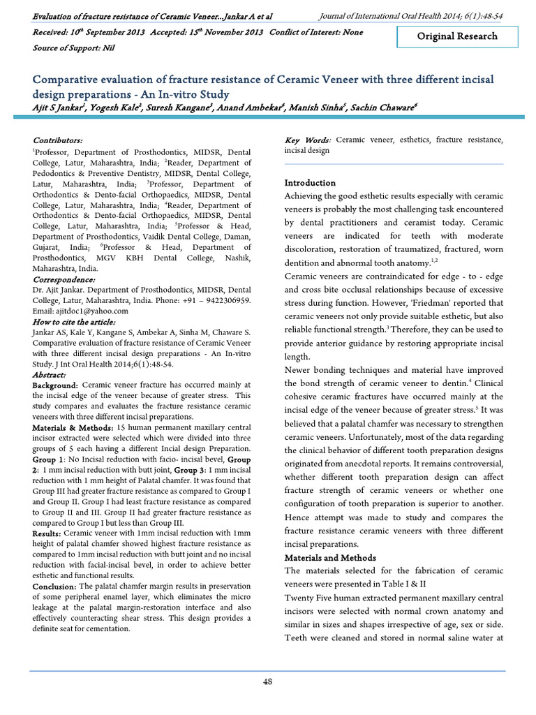 Comparative Evaluation of Fracture Resistance of Ceramic Veneer With ...