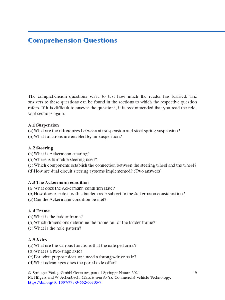 Comprehension Questions A.1 Suspension PDF Steering Axle