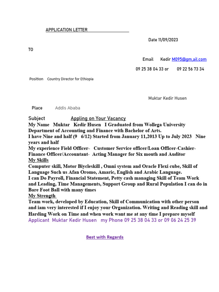 Application for Country Director Position | PDF | Ethiopia