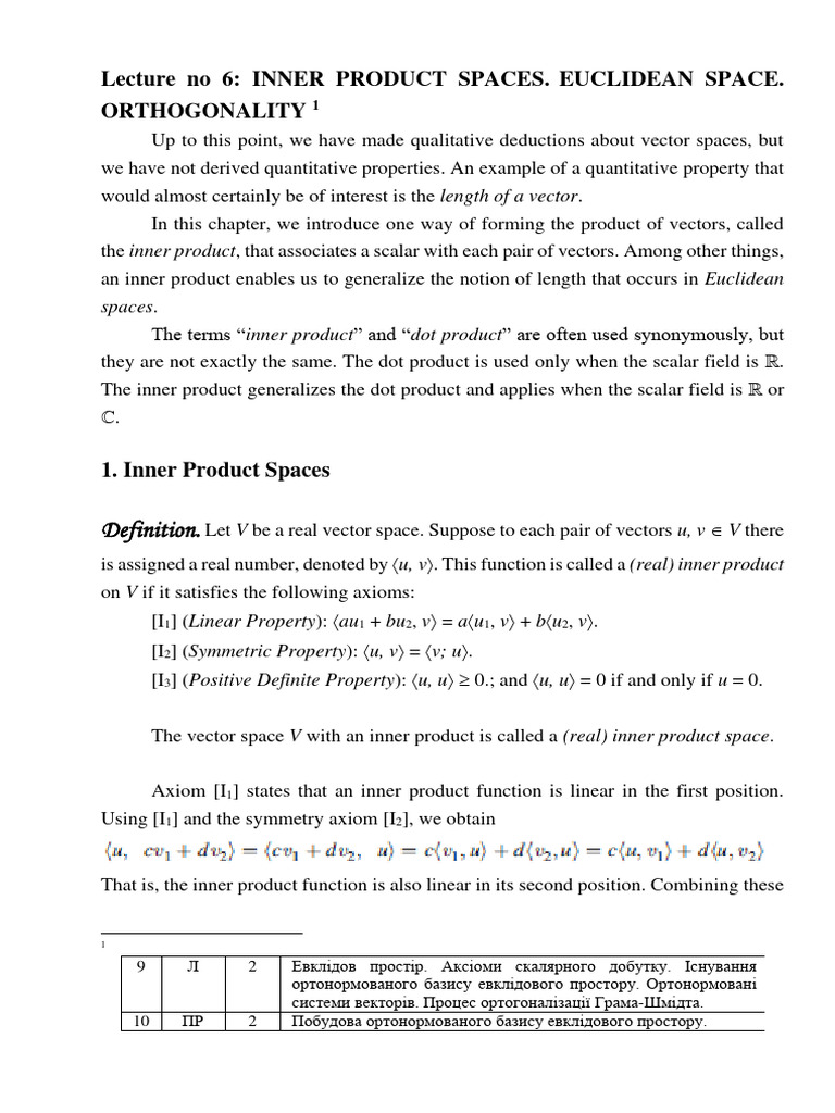 Inner Product Spaces and Orthogonality | PDF | Vector Space | Norm ...