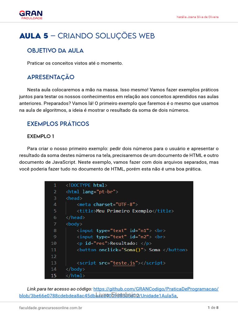 Exemplos Práticos de JavaScript e HTML | PDF | Script Java | Html