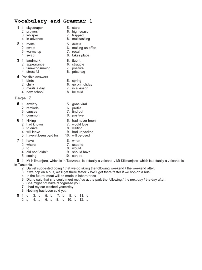 Vocabulary and Grammar Exercises Guide | PDF | Language Arts ...