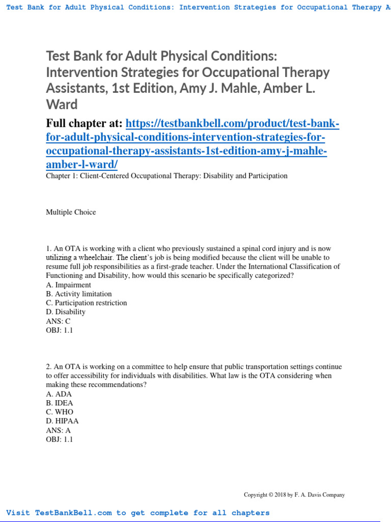 Test Bank For Adult Physical Conditions Intervention Strategies For