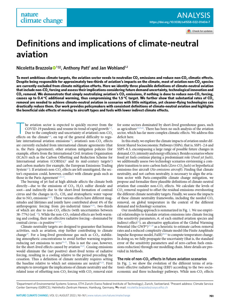 Climate-Neutral Aviation Frameworks | PDF | Climate Change Mitigation ...