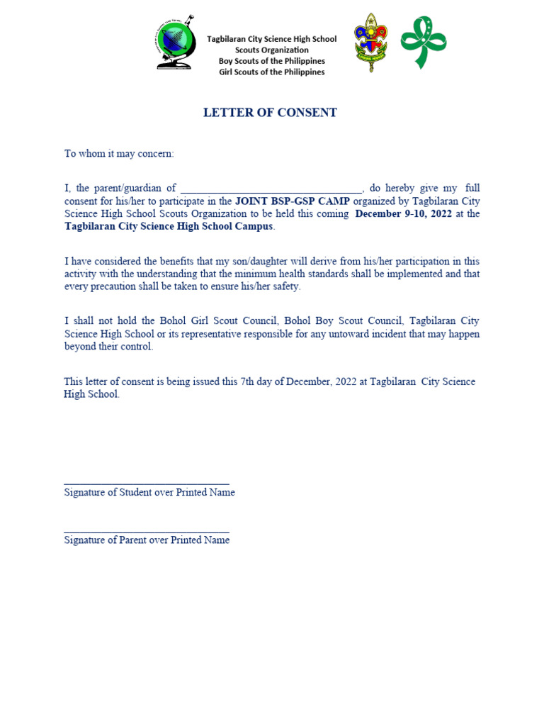 Parent Consent for Scout Camp | PDF
