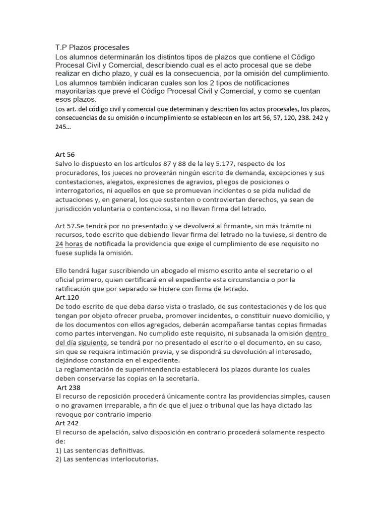 TP Plazos Procesales | PDF | Apelación | Ley procesal