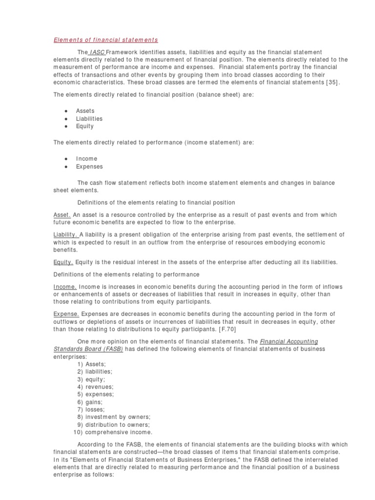 Key Elements of Financial Statements | PDF | Expense | Equity (Finance)