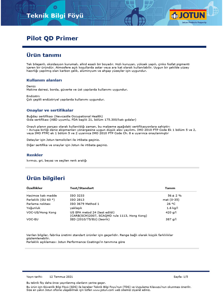 TDS 1537 Pilot QD Primer TRTR TR PDF