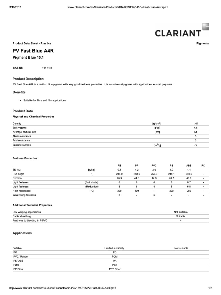 PV Fast Blue A4R - Pigment Blue 15-1 | PDF