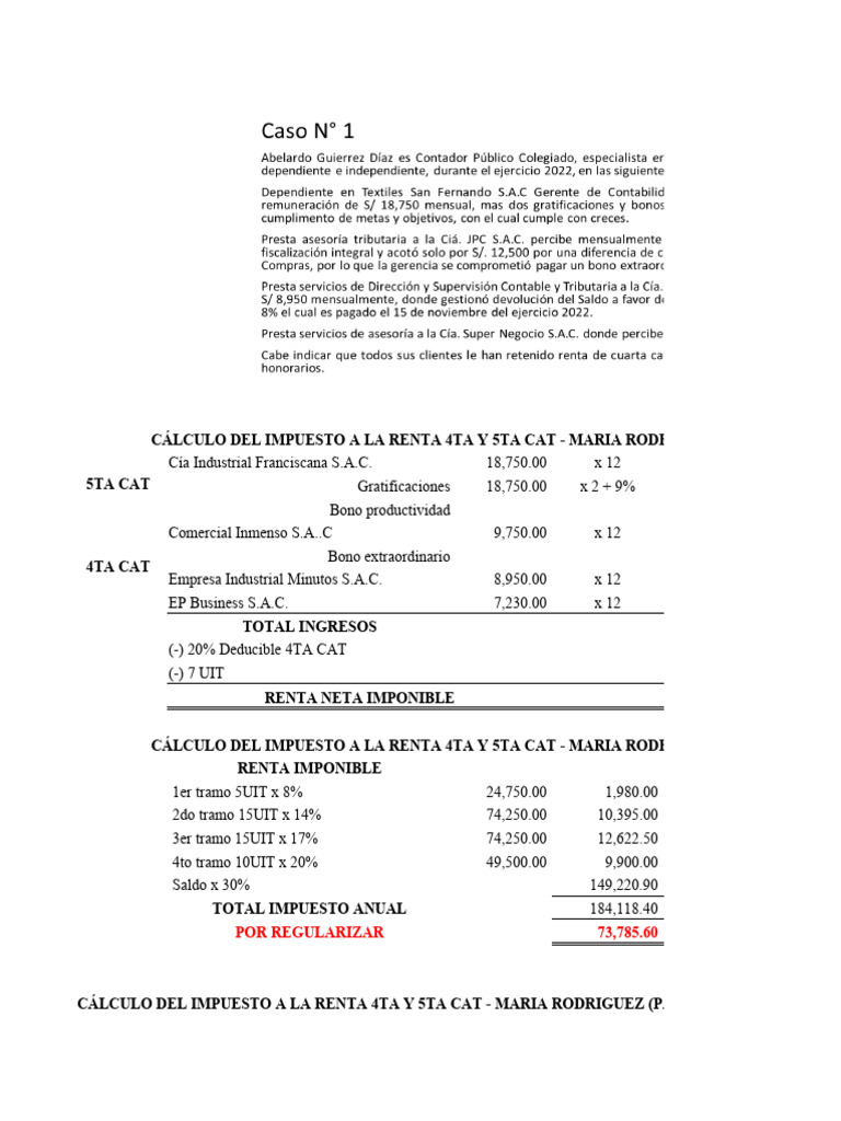 Cálculo Impuesto Renta 4ta y 5ta Categoría | PDF | Salario | Impuestos