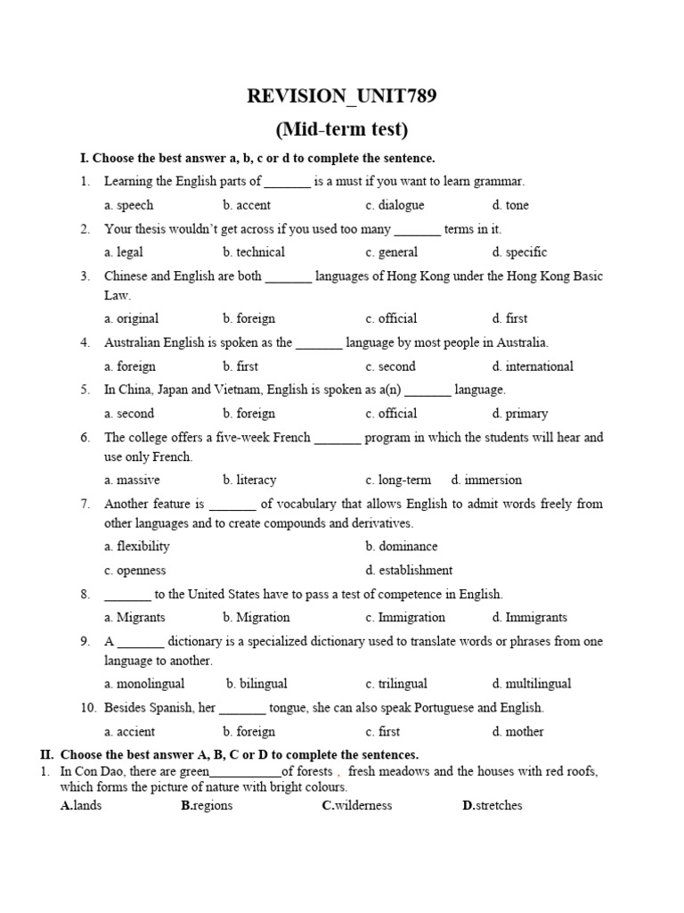 Grade 9 - Revision - Unit789 - Exercises | PDF | Multilingualism ...